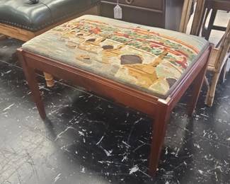 Vintage Needlepoint Ottoman Charles Bridge, Prague