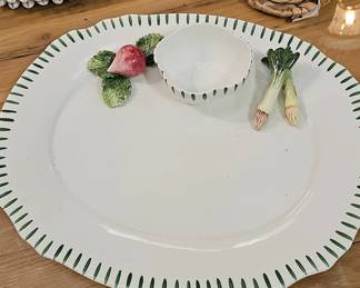 The Mane Lion Italian Majolica Vegetable Platter with Radish and Scallions
