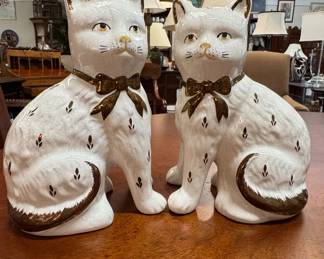 Pair of Vintage Staffordshire Earthenware Cat Figurines