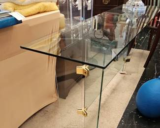 Pace Collection Style Glass and Brass Console Table