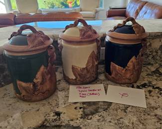 Ellen Evans Handpainted and Signed Terrafirma Ceramics Piece Canister Set