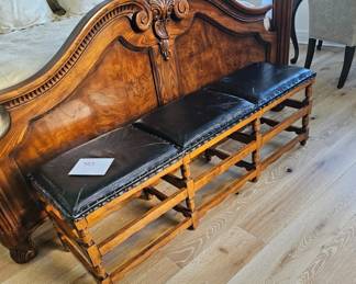 Antique Spanish Colonial Style Oak and Leather Bench