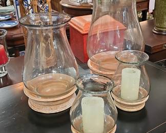 Mexican Blown Glass and Terracotta Hurricane Candle Holders set of four