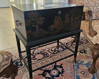 Vintage Chinoiserie Decorated Silver Chest on Stand