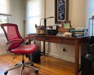 Mission Style Wood Computer Desk, Red Mesh Office Chair