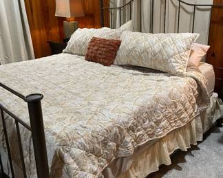 King Size Scrollwork Metal Bed, Linens