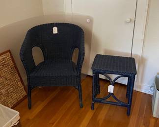 Navy Wicker Chair and Side Table