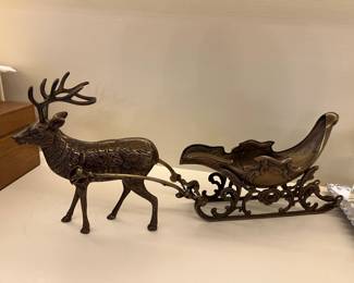 Vintage Brass Reindeer / Sleigh