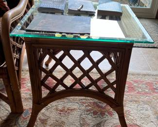 Rattan glass top end tables included in 5-piece set