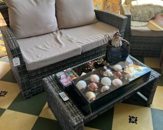 4-Piece woven Patio Set w/cushions- Loveseat, 2 Chairs, Coffee Table