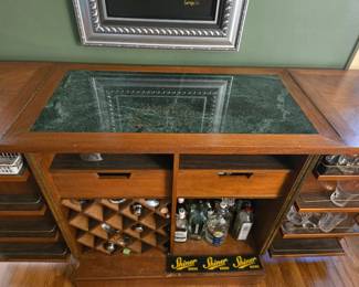 Bar Liquor Carved Cabinet top and opened