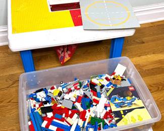 Tote Full of Legos with Lego-Compatible Table