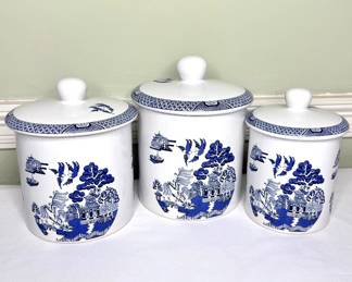 Set of 3 Royal Cuthbertson Blue and White Canister Set