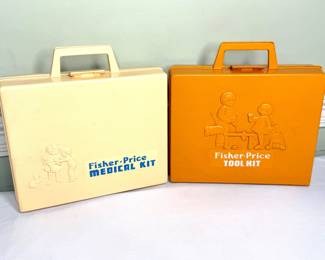 Set of 2 Vintage Fisher Price Toy Kits - Tool Kit and Medical Kit