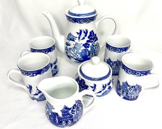 Royal Cuthbertson Blue and White Coffee Set with 4 Mugs
