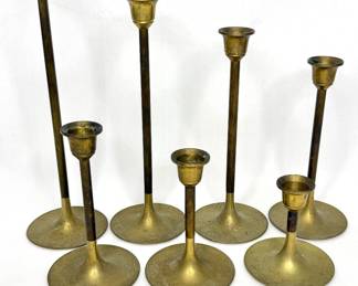 Set of 7 Brass Candlesticks - Made in Taiwan