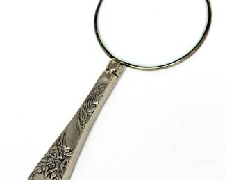 Vintage Silver-Plated Handheld Magnifying Glass with Ornate Floral Handle
