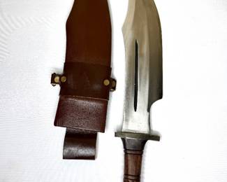 Large 19" Bowie-Style Knife with 11" Blade, Wood Handle & Leather Sheath