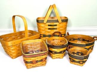 6 Longaberger Hand Woven Baskets - Collector’s Club Edition & More - 1997/98