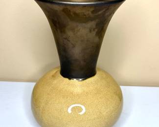 Two-Tone Ceramic Art Vase with Crackle Finish Bottom & Bronze Finish Flared Neck