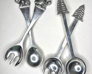 Pewter Salad Tongs - Rabbits and Christmas Trees
