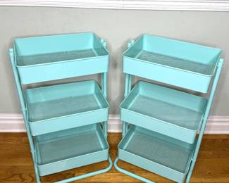 Set of 2 Turquoise 3 Tier Metal Carts