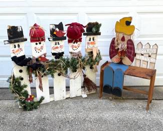 Christmas/Thanksgiving Porch Art - Snowman Fence and Scarecrow Bench