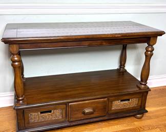 Traditional Style Wood Console Table with Wicker Front Drawers