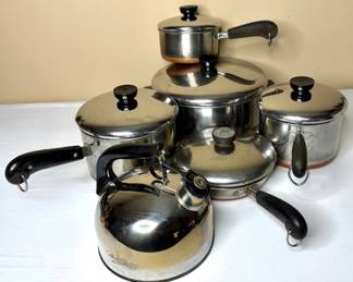 Vintage Revere Ware Copper Bottom Stainless Steel Cookware Set - 11 Pieces