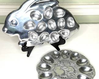 Set of 2 Pewter Bunny Egg Platters