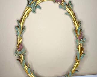 Vintage Rococo Revival Gilt Oval Mirror Frame with Grapes & Floral Detail