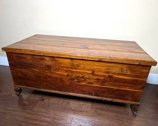 Vintage Solid Wood Cedar Chest on Casters