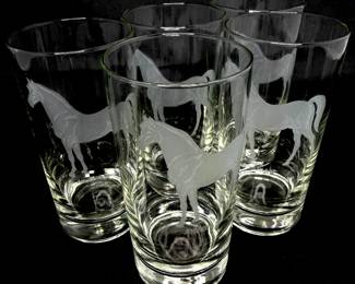 Vintage Arabian Horse Frosted Glass Tumblers – Set of 5