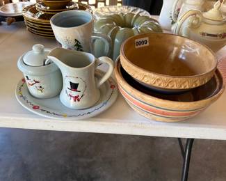 (2) USA BOWLS, SNOWMAN CREAM, SUGAR, ETC.
