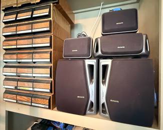 Vintage cassette storage and speakers