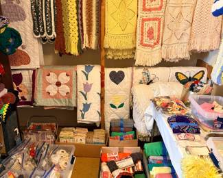 Vintage quilts and crocheted blankets