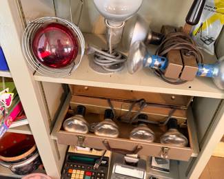 Vintage camera, accessories, and calculators