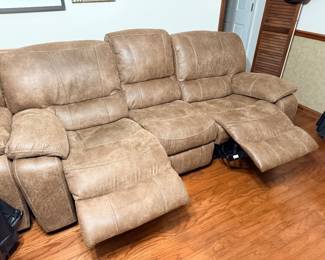 Ultra-suede electric recliner and love seat