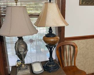 MCM side table and chair and lamps