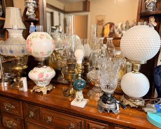 Antique oil and electric hurricane lamps