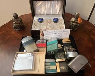Collection of Vintage Cigarette Lighters and Sterling Salt & Pepper Shakers