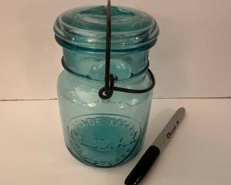 Climax aqua glass fruit jar