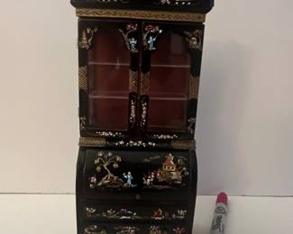 Vintage Miniature Chinoiserie Secretary Desk Cabinet