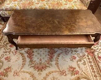 French Provincial Style Burl Walnut Coffee Table