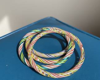 Vintage Murano-Style Rainbow Twist Glass Bangle Bracelets