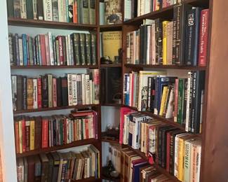 Vintage Bookshelf and Assorted Library Collection