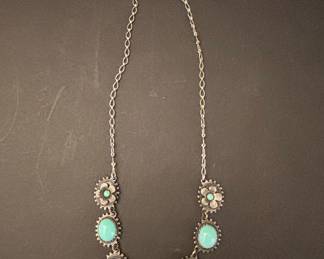 Vintage Sterling Silver and Turquoise Floral Necklace