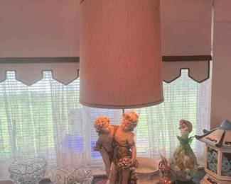 Vintage Marwal Chalkware Cherub Table Lamp