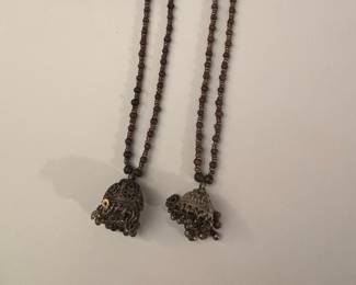 Pair of Vintage Indian Silver Jhumka Tassel Hair Ornaments