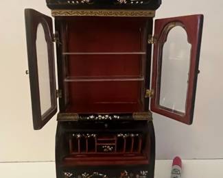 Vintage Miniature Chinoiserie Secretary Desk Cabinet